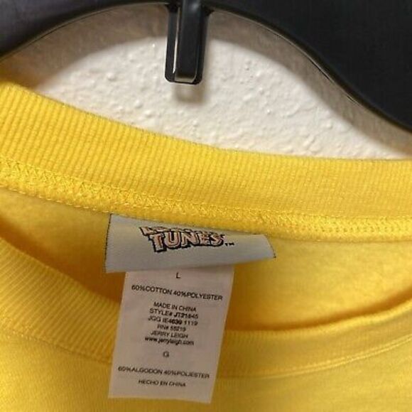 looney tunes large cropped sweater yellow l crew neck 90s Retro 80s Y2k r1 - Picture 3 of 11
